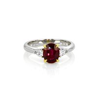 1.72 Ct. Ruby Natural Diamond Three Stone Ring, Platinum & 18K Yellow Video
