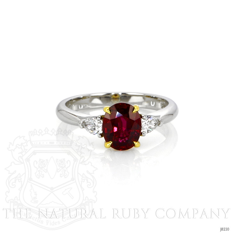 1.72 Ct. Ruby Natural Diamond Three Stone Ring, Platinum & 18K Yellow