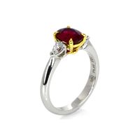 1.72 Ct. Ruby Natural Diamond Three Stone Ring, Platinum & 18K Yellow Image