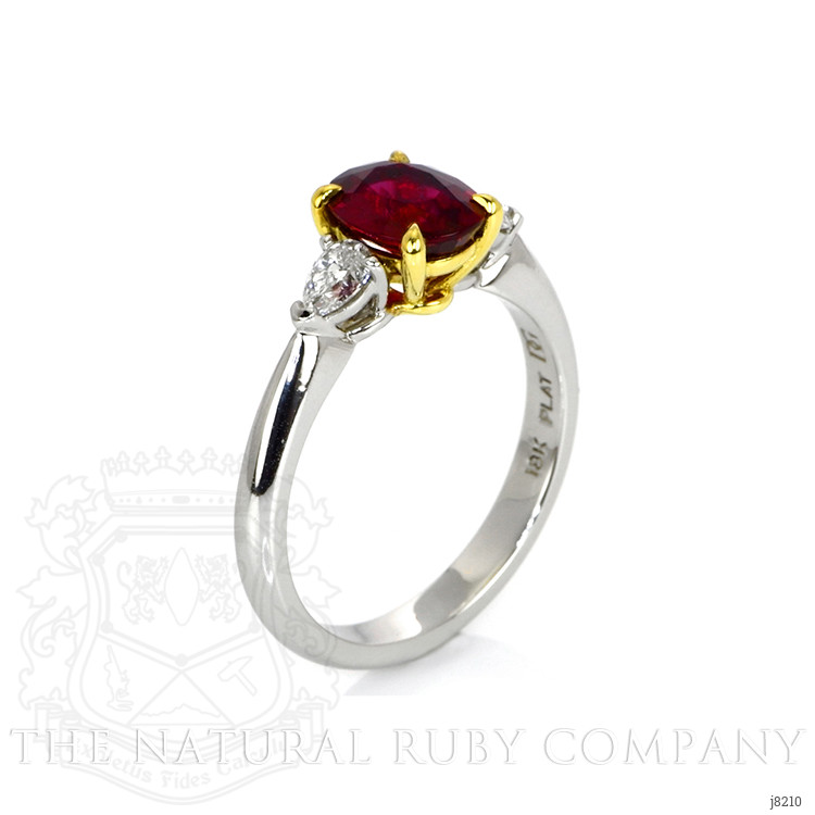 1.72 Ct. Ruby Natural Diamond Three Stone Ring, Platinum & 18K Yellow