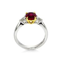 1.72 Ct. Ruby Natural Diamond Three Stone Ring, Platinum & 18K Yellow Image