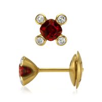 0.90 Ct.Tw. Ruby Natural Diamond Accent Stones Earrings, 18K Yellow Gold Image