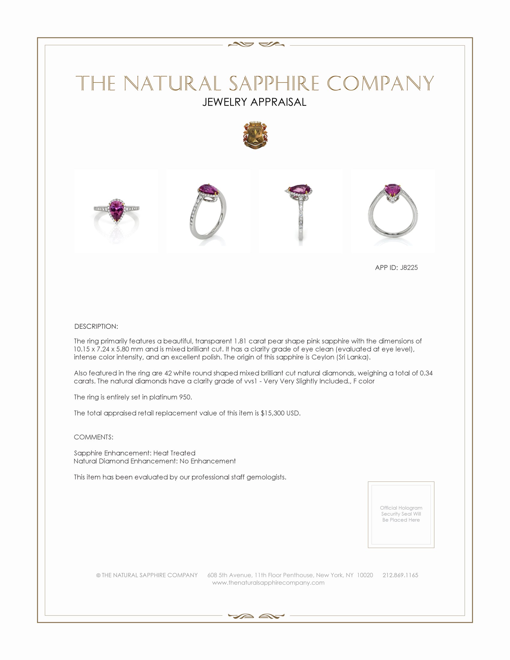 1.81 Ct. Pink Sapphire and Natural Diamond Pave Ring, Platinum 950