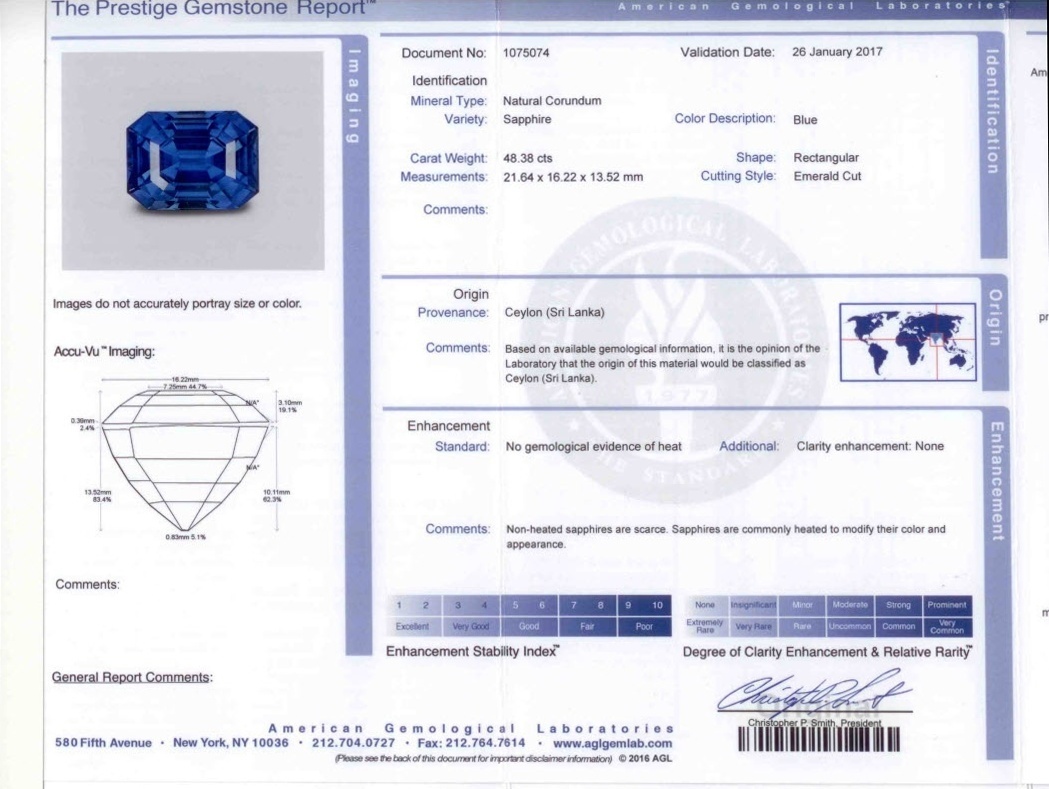 48.38 Ct. Blue Sapphire and Natural Diamond Three Stone Ring, Platinum 950
