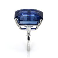 48.38 Ct. Blue Sapphire and Natural Diamond Three Stone Ring, Platinum 950 Image