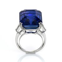 48.38 Ct. Blue Sapphire and Natural Diamond Three Stone Ring, Platinum 950 Image