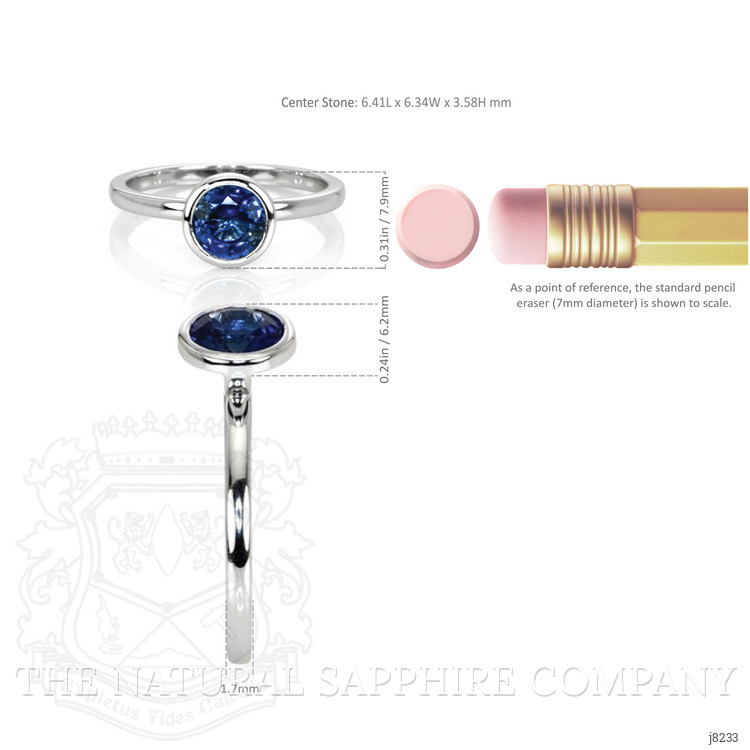 1.05 Ct. Blue Sapphire Bezel Ring, 14K White Gold