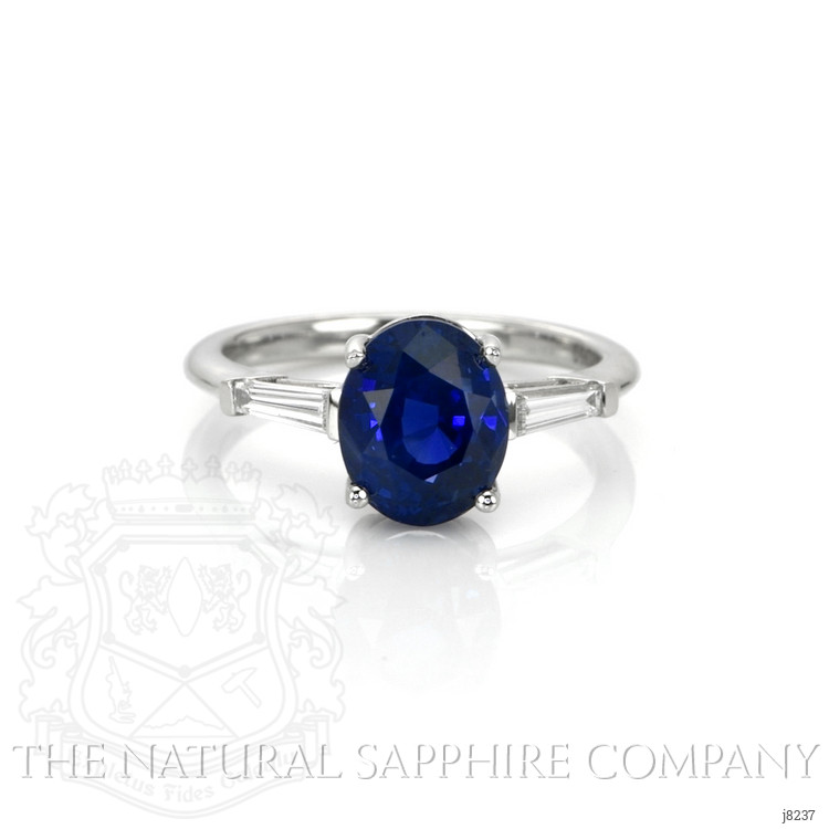 3.51 Ct. Blue Sapphire and Natural Diamond Three Stone Ring, Platinum 950