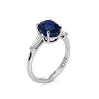 3.51 Ct. Blue Sapphire and Natural Diamond Three Stone Ring, Platinum 950 Image