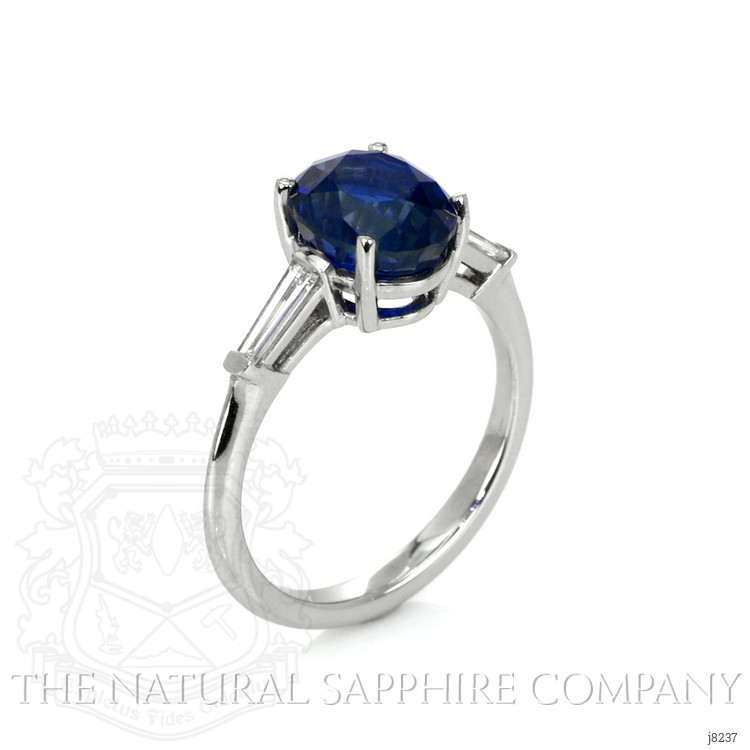 3.51 Ct. Blue Sapphire and Natural Diamond Three Stone Ring, Platinum 950
