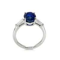 3.51 Ct. Blue Sapphire and Natural Diamond Three Stone Ring, Platinum 950 Image