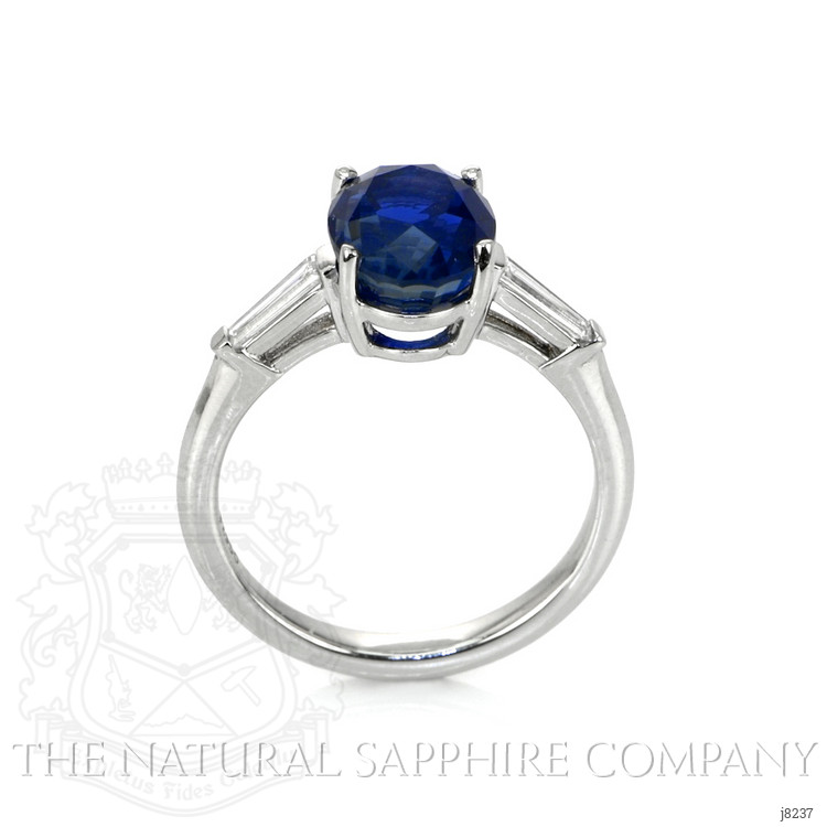 3.51 Ct. Blue Sapphire and Natural Diamond Three Stone Ring, Platinum 950