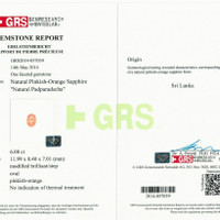 6.08 Ct. Padparadscha Sapphire and Natural Diamond Three Stone Ring, Platinum 950 Scan Report