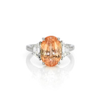 6.08 Ct. Padparadscha Sapphire and Natural Diamond Three Stone Ring, Platinum 950 Video