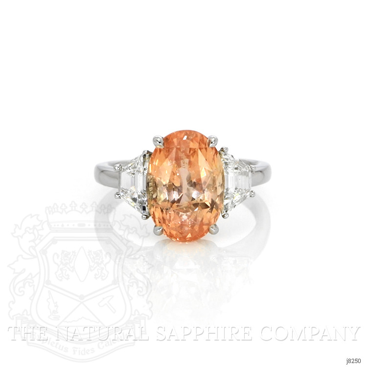 6.08 Ct. Padparadscha Sapphire and Natural Diamond Three Stone Ring, Platinum 950