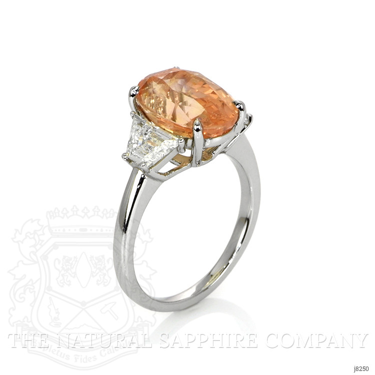 6.08 Ct. Padparadscha Sapphire and Natural Diamond Three Stone Ring, Platinum 950