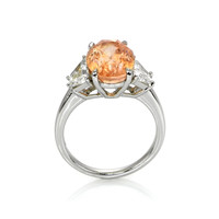 6.08 Ct. Padparadscha Sapphire and Natural Diamond Three Stone Ring, Platinum 950 Image