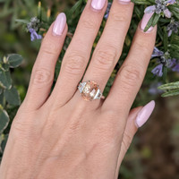 6.08 Ct. Padparadscha Sapphire and Natural Diamond Three Stone Ring, Platinum 950 Life Style