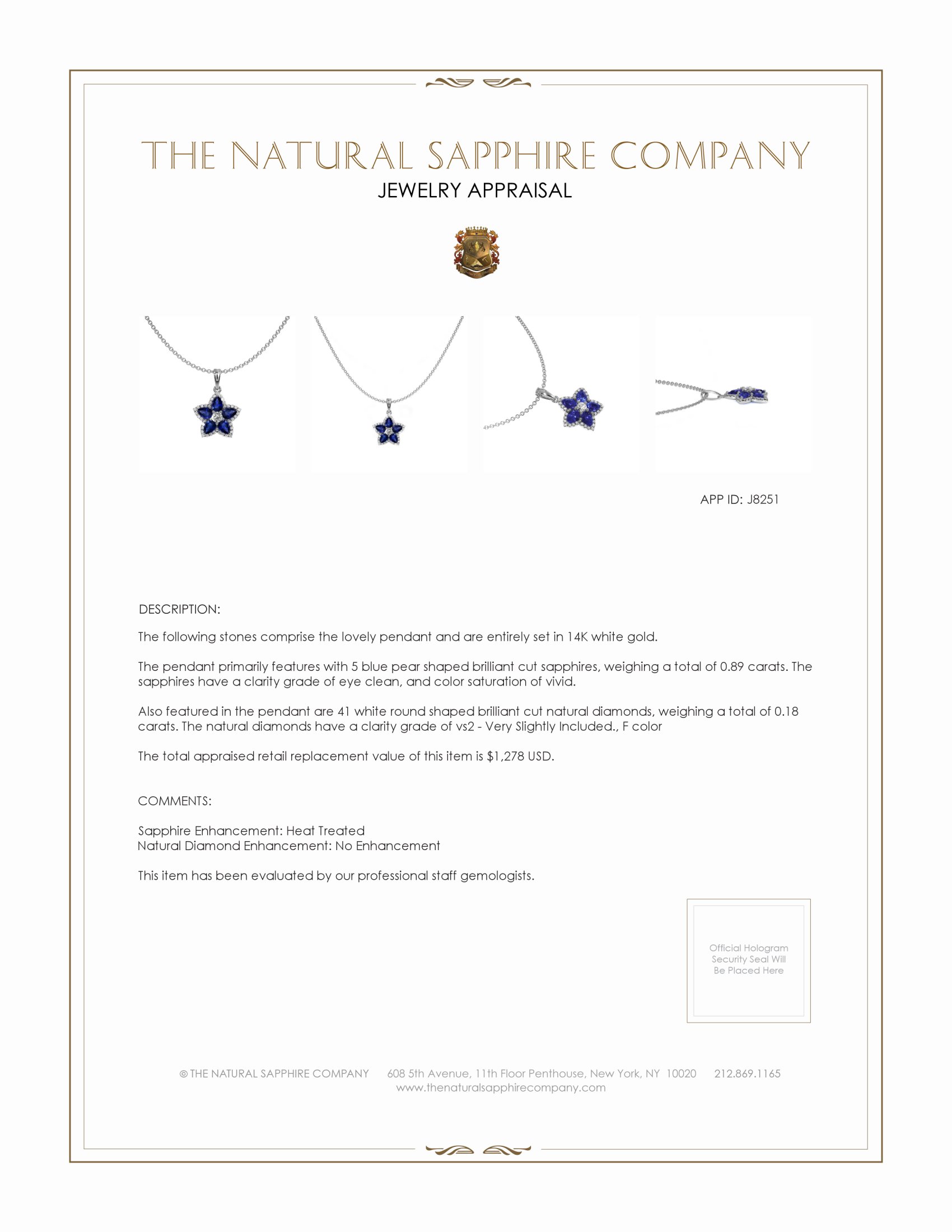 0.89 Ct. Blue Sapphire and Natural Diamond Accent Stones Pendant, 14K White Gold