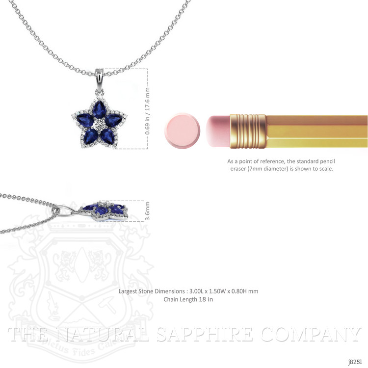 0.89 Ct. Blue Sapphire and Natural Diamond Accent Stones Pendant, 14K White Gold