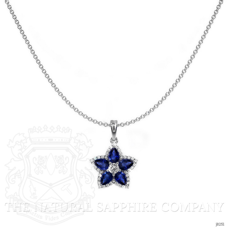 0.89 Ct. Blue Sapphire and Natural Diamond Accent Stones Pendant, 14K White Gold