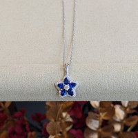 0.89 Ct. Blue Sapphire and Natural Diamond Accent Stones Pendant, 14K White Gold Life Style