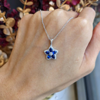 0.89 Ct. Blue Sapphire and Natural Diamond Accent Stones Pendant, 14K White Gold Life Style