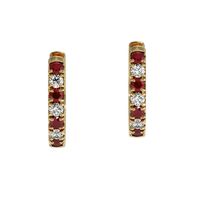 0.22 Ct.Tw. Ruby Natural Diamond Hoops Earrings, 14K Yellow Gold Video