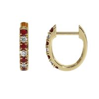 0.22 Ct.Tw. Ruby Natural Diamond Hoops Earrings, 14K Yellow Gold Image