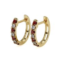 0.22 Ct.Tw. Ruby Natural Diamond Hoops Earrings, 14K Yellow Gold Image