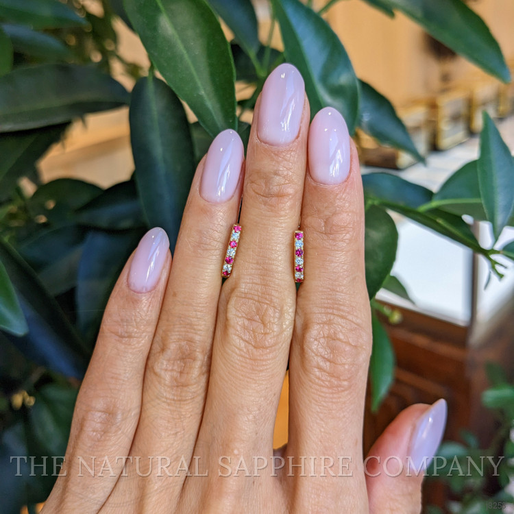 0.22 Ct.Tw. Ruby and Natural Diamond Hoops Earrings, 14K Yellow Gold