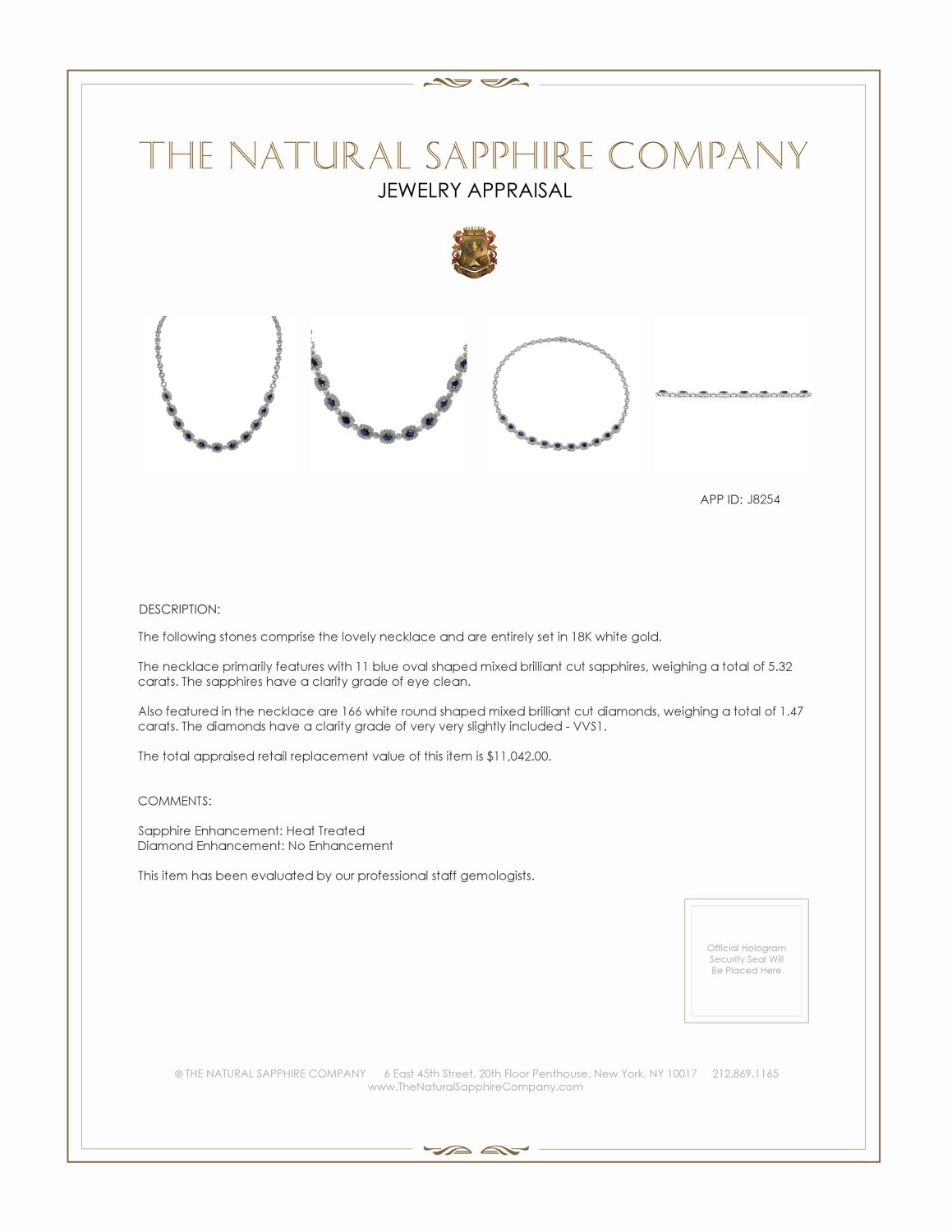 5.32 Ct. Blue Sapphire and Natural Diamond Necklace, 18K White Gold