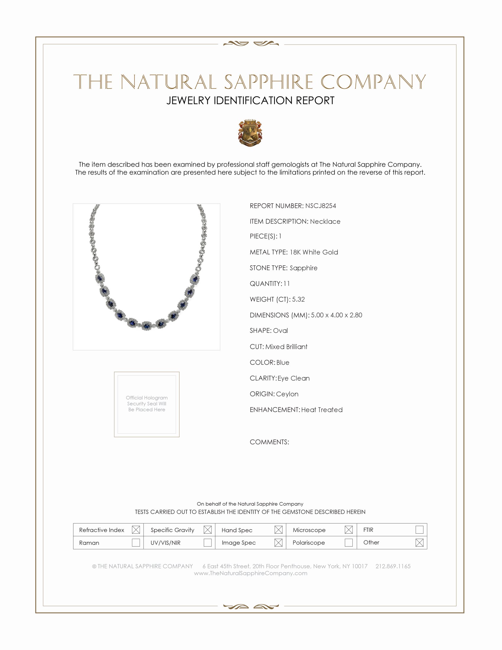 5.32 Ct. Blue Sapphire and Natural Diamond Necklace, 18K White Gold