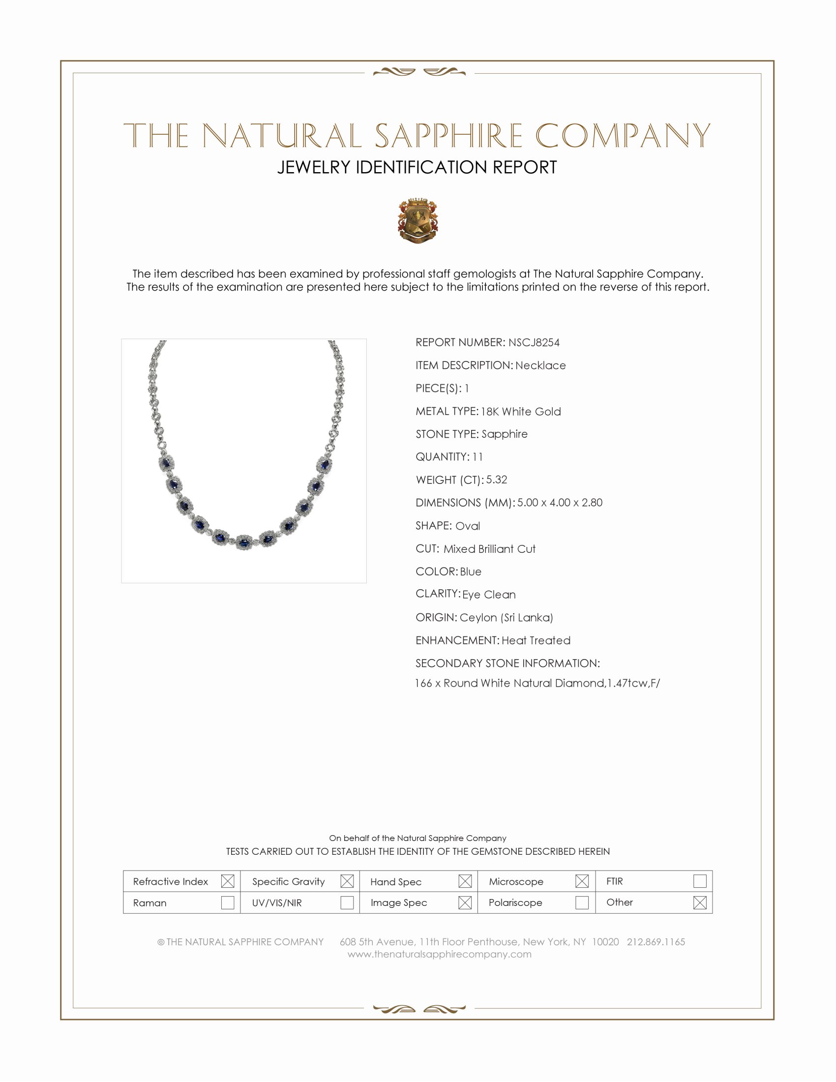 5.32 Ct. Blue Sapphire and Natural Diamond Necklace, 18K White Gold