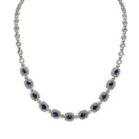 5.32 Ct. Blue Sapphire and Natural Diamond Necklace, 18K White Gold Video