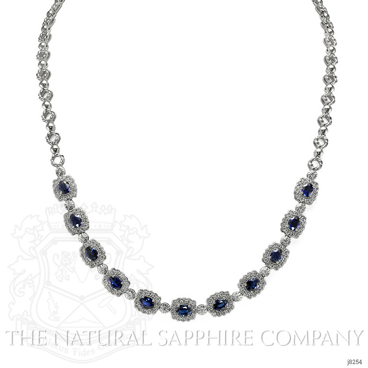 5.32 Ct. Blue Sapphire and Natural Diamond Necklace, 18K White Gold