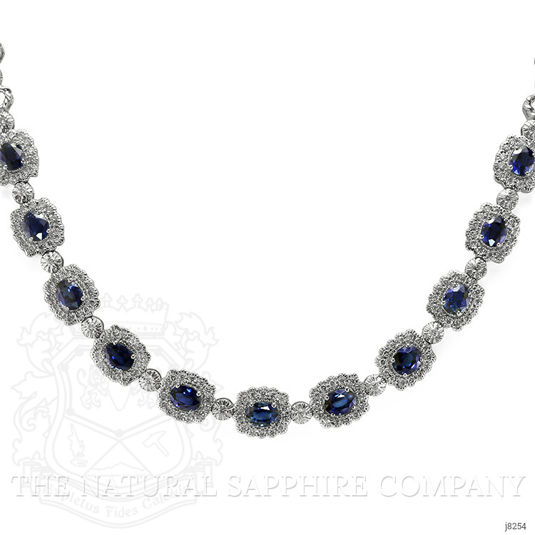 5.32 Ct. Blue Sapphire and Natural Diamond Necklace, 18K White Gold