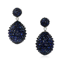 34.36&nbsp;Ct.Tw.Total Carat Weight Blue Sapphire and Natural Diamond Accent Stones Earrings, 14K White Gold Video