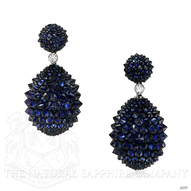 34.36 Ct.Tw. Blue Sapphire and Natural Diamond Accent Stones Earrings, 14K White Gold