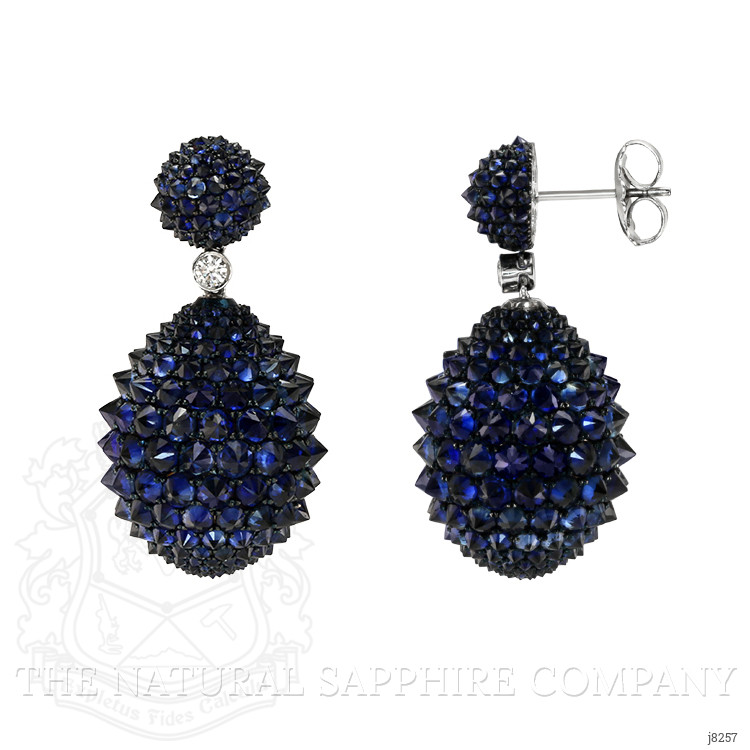 34.36 Ct.Tw. Blue Sapphire and Natural Diamond Accent Stones Earrings, 14K White Gold