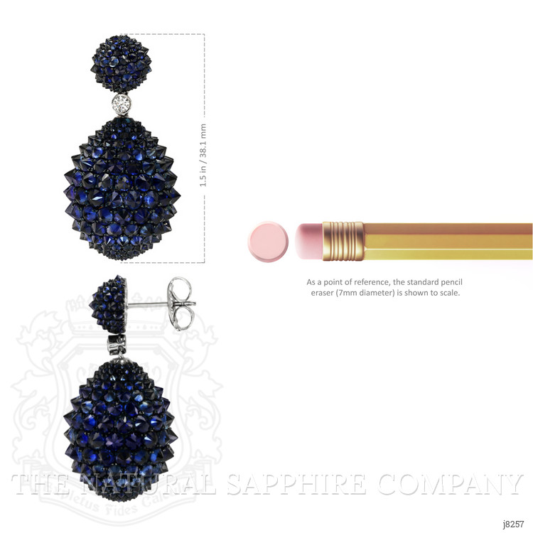 34.36 Ct.Tw. Blue Sapphire and Natural Diamond Accent Stones Earrings, 14K White Gold