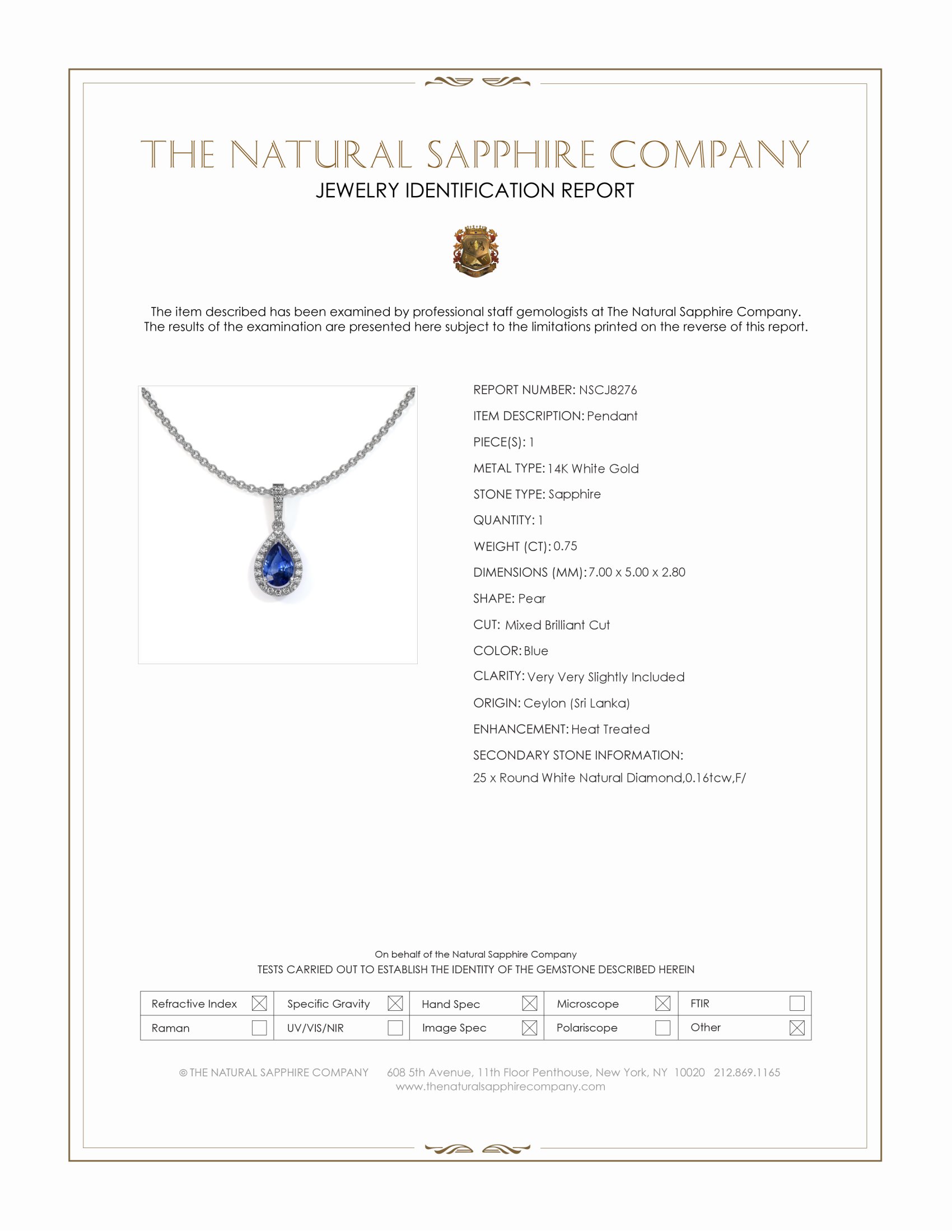 0.75 Ct. Blue Sapphire and Natural Diamond Pave Pendant, 14K White Gold
