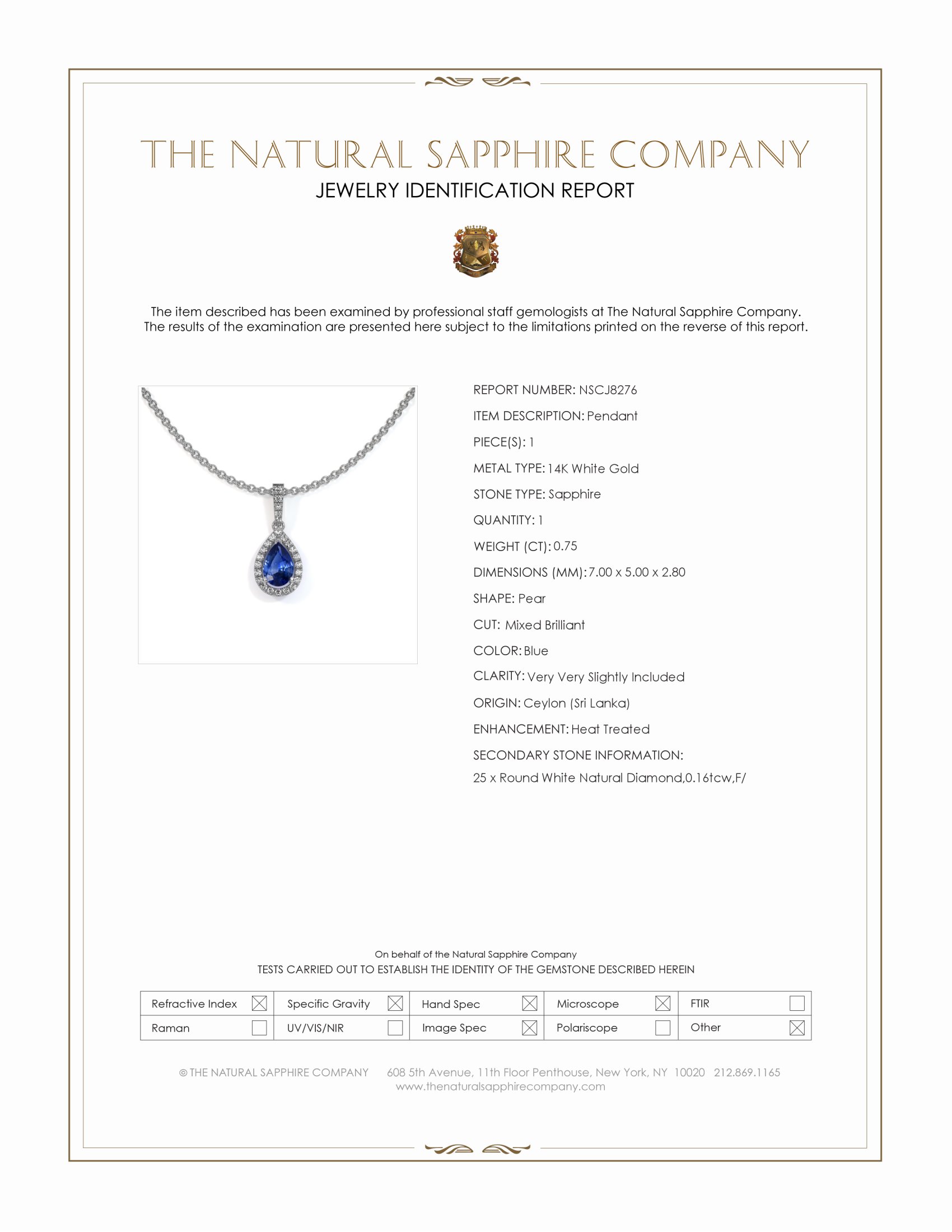 0.75 Ct. Blue Sapphire and Natural Diamond Pave Pendant, 14K White Gold