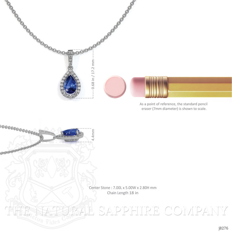 0.75 Ct. Blue Sapphire and Natural Diamond Pave Pendant, 14K White Gold