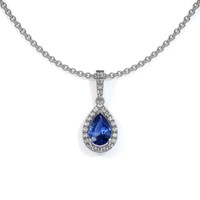 0.75 Ct. Sapphire Natural Diamond Pave Pendant, 14K White Gold Video