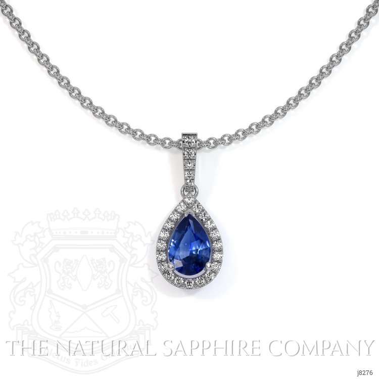 0.75 Ct. Blue Sapphire and Natural Diamond Pave Pendant, 14K White Gold