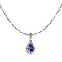0.75 Ct. Sapphire Natural Diamond Pave Pendant, 14K White Gold Image