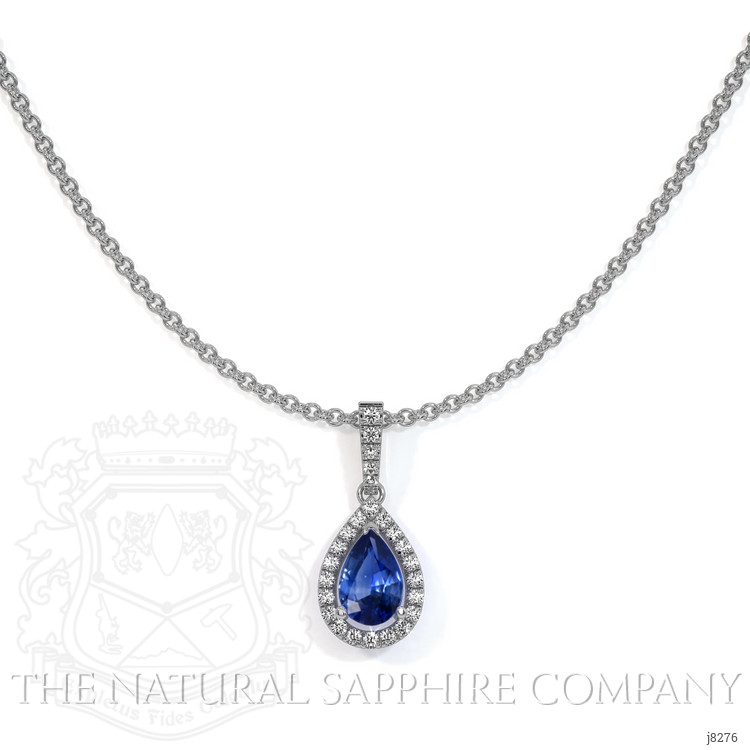 0.75 Ct. Blue Sapphire and Natural Diamond Pave Pendant, 14K White Gold