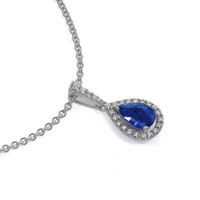 0.75 Ct. Sapphire Natural Diamond Pave Pendant, 14K White Gold Image