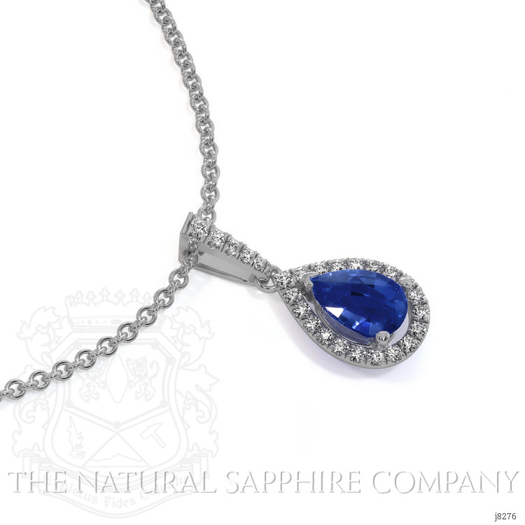 0.75 Ct. Blue Sapphire and Natural Diamond Pave Pendant, 14K White Gold